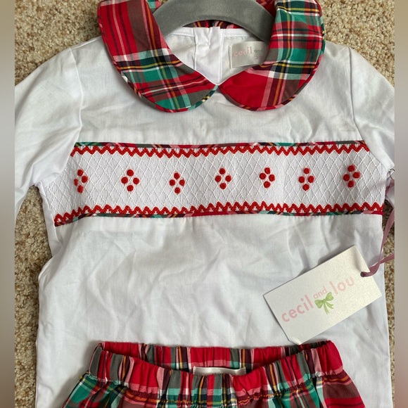 NWT Cecil & Lou Christmas plaid smock pant set 2T - Picture 2 of 3